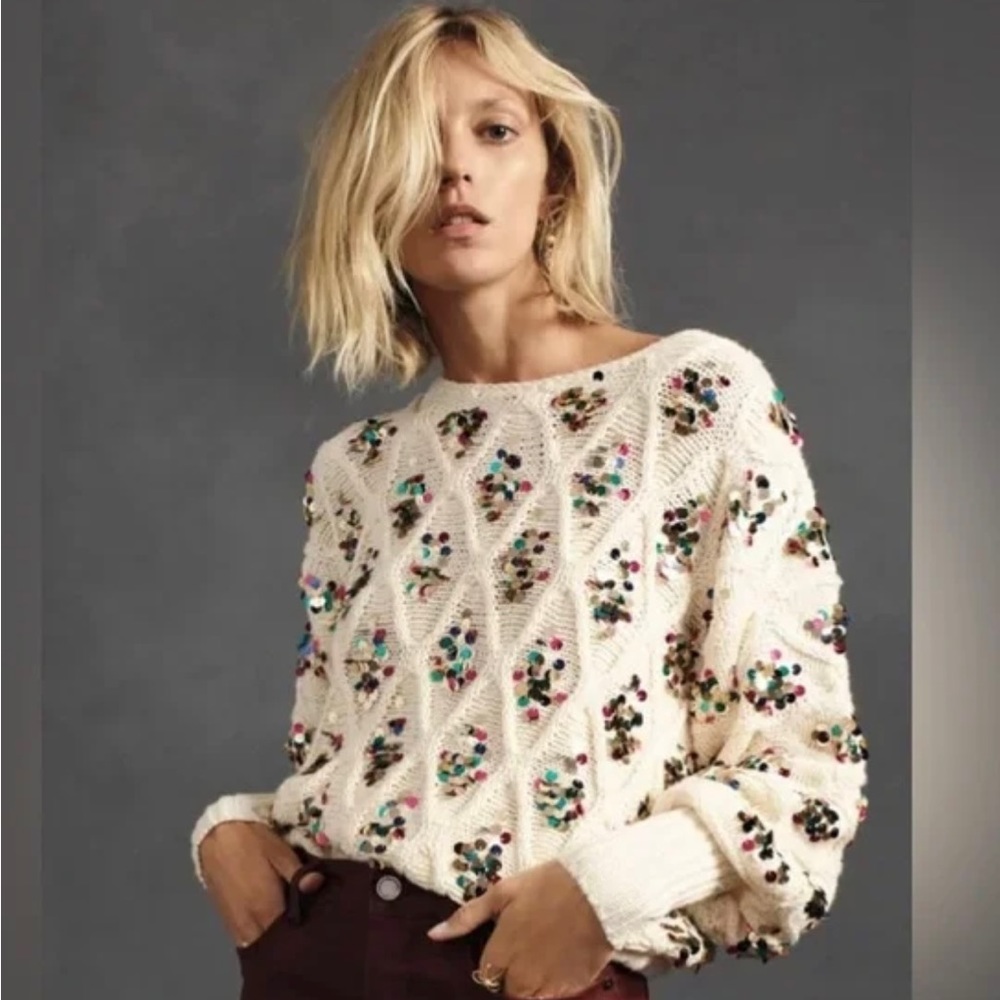 Anthropologie Lara Sequined Sweater Oversized SZ XS